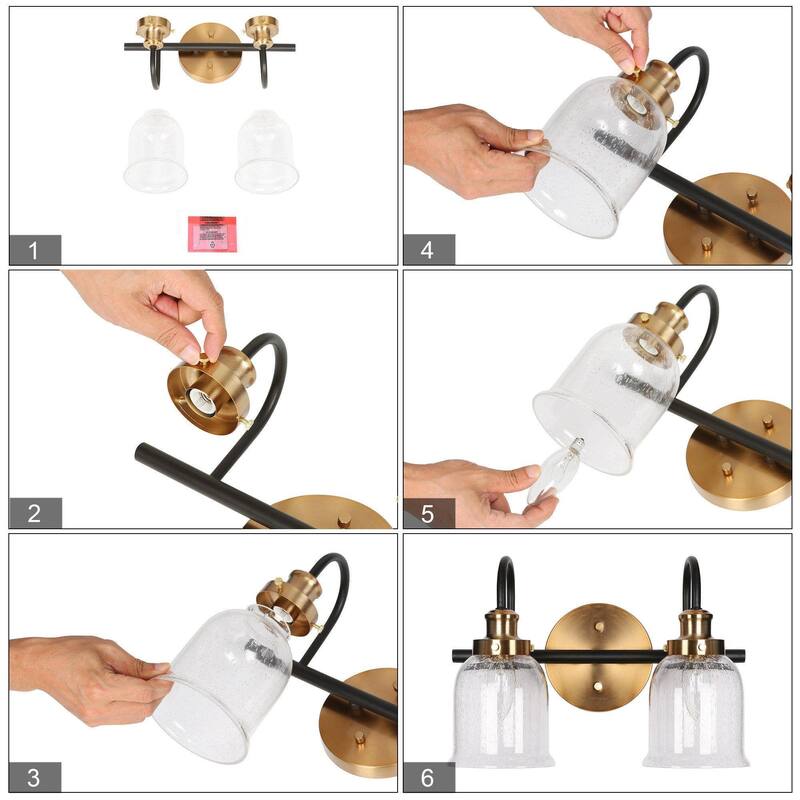 Kesa Modern 2/3-Light Black Gold Bathroom Vanity Lights Seeded Glass Bell Wall Sconces