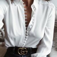 White  Blouse Shirt Women Button Down  Long Sleeve Office Tops