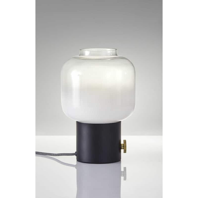 Black Glass Base Table Lamp with Clear Globe Shade and Rotary Socket Switch - 8” x 8” x 12” (D x W x H)