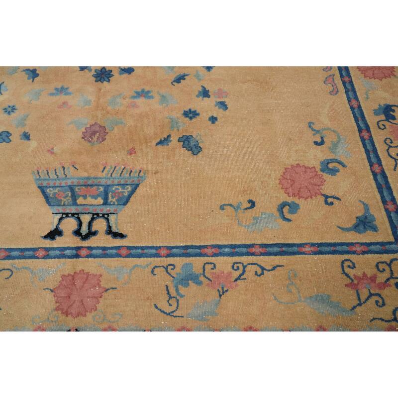 Hand Knotted Oriental 100% Wool Carpet Traditional Floral Oranges & Rust Art Deco Area Rug - 9' 9'' X 7' 11''