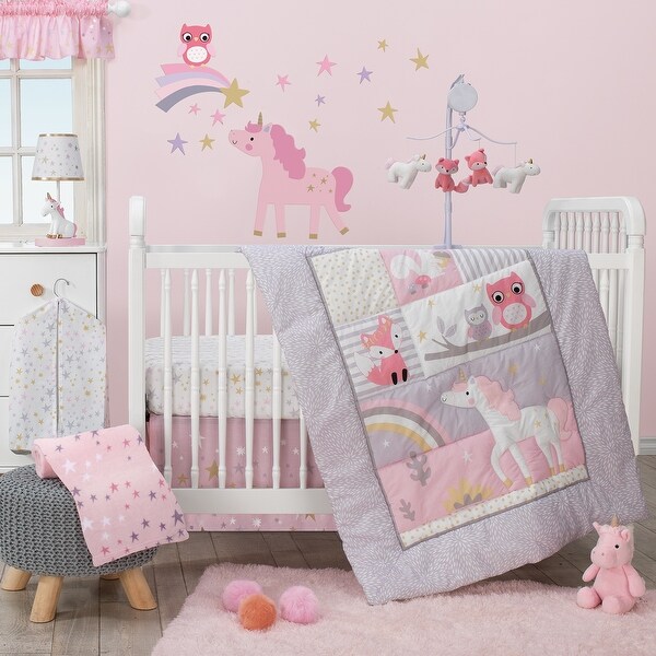 Bedtime Originals Rainbow Unicorn With Fox Squirrel And Owls Pink Purple 3 Piece Baby Nursery Crib Bedding Set Overstock 24108863 Brandream baby girls crib bedding sets pink purple nursery bedding set elephant owl floral patchwork, 8 pieces. overstock com