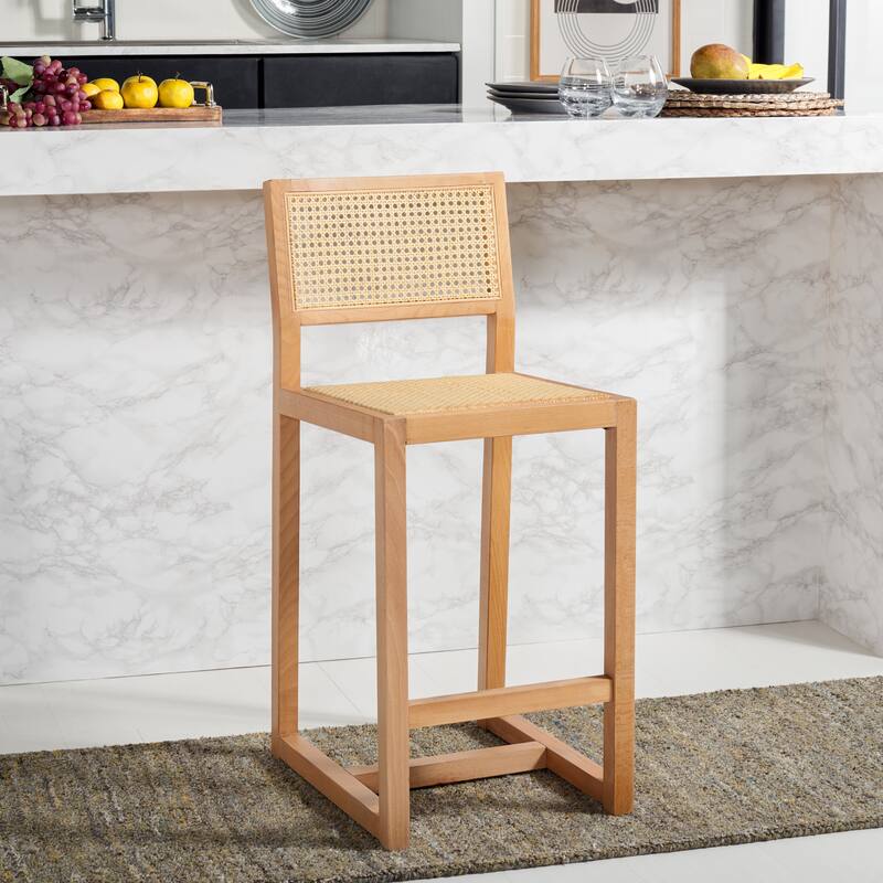 SAFAVIEH Dossie Rattan Counter Stool - 16" W x 19" D x 37" H - 16Wx19Dx37H - Natural/Natural