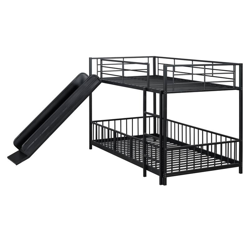 Metal Bunk Bed with Slide and Guardrails for Kids, Boys and Girls, Bedroom