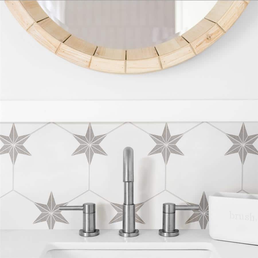 Merola Tile Stella Hex Silver 8-5/8" x 9-7/8" Porcelain Floor and Wall Tile