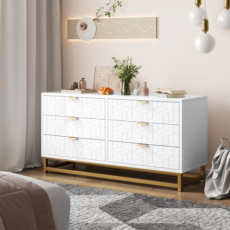 6 Drawer Dresser for Bedroom, Chest of Drawers with Metal Base