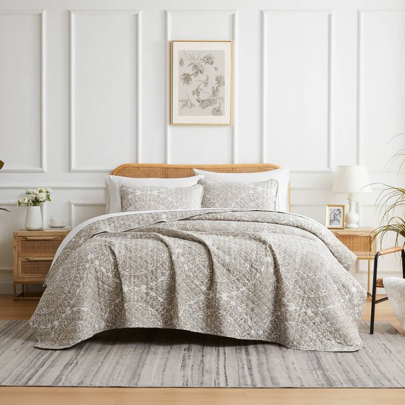 Ashanti Oversized Quilt Set - Queen - Bone - 3 Piece