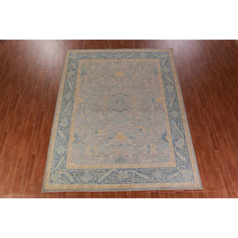 Hand Knotted Oriental 100% Wool Carpet Transitional All-Over Greys & Charcoal Oushak Area Rug - 12' 0'' X 9' 5''