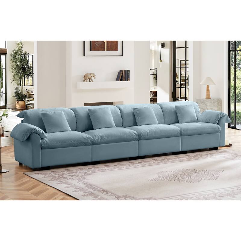 154.7" Velvet 4-Seater Oversized Sofa, Cloud Cushions and Storage Seats