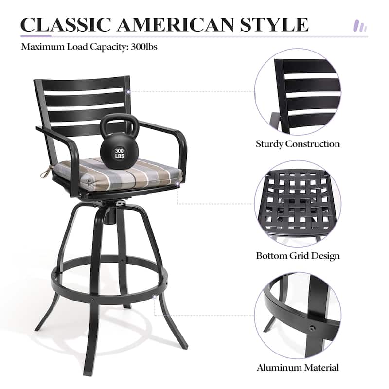 3/5-Piece Outdoor Bar Stool Set Aluminum Swivel Bar Stools with Sunbrella Cushion