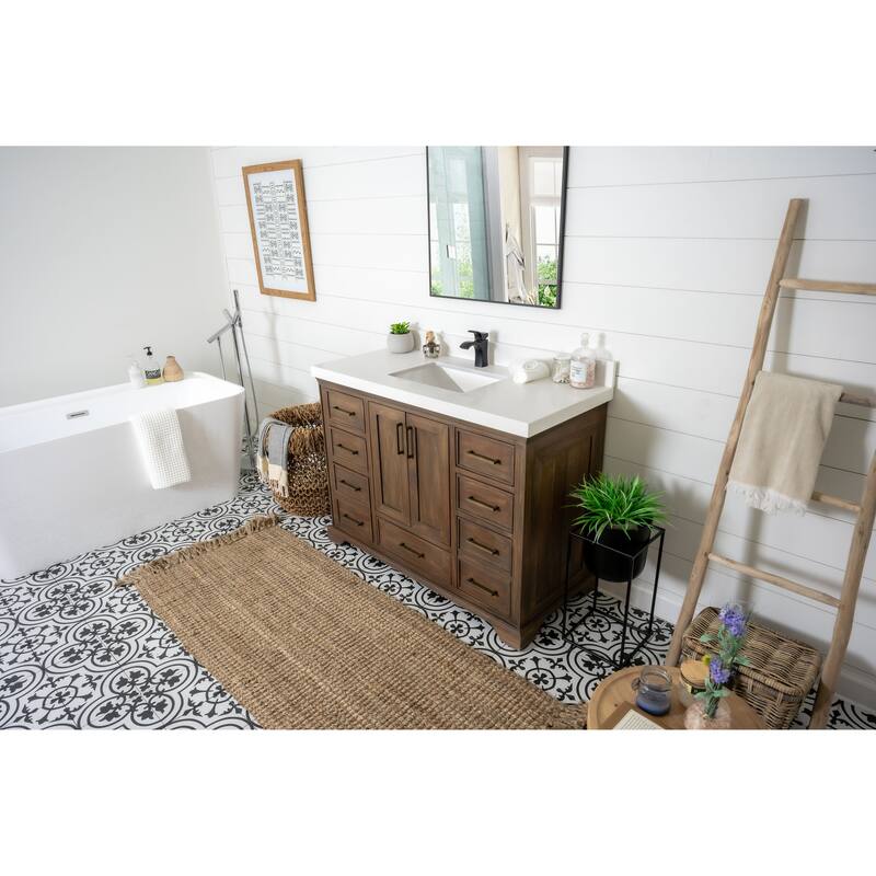 Willow Collections 48 in. W x 22 in. D Charlotte Teak Single Sink Bathroom Solid Teak Vanity with Countertop