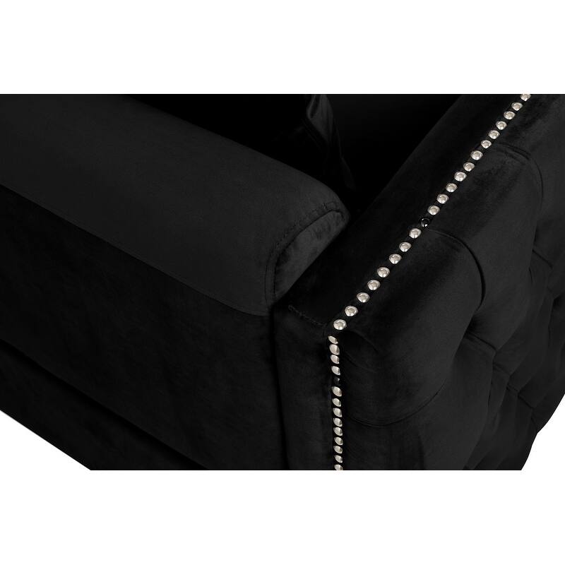 53" Black Velvet Loveseat With 2 Pillows