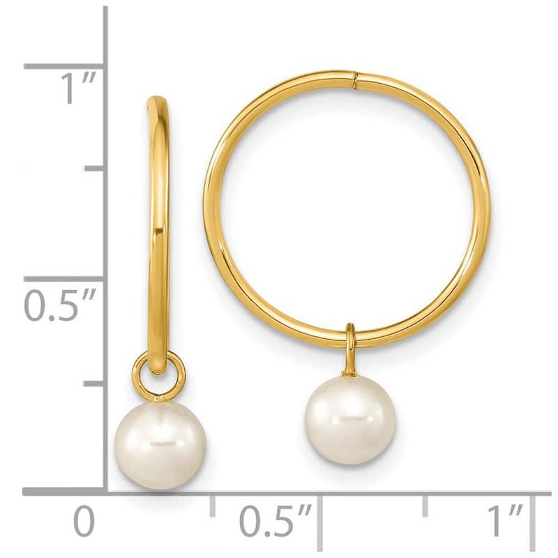 Curata 14k Yellow Gold 5-6mm Round White Freshwater Cultured Pearl Hoop Earrings (22.5x16.5mm)