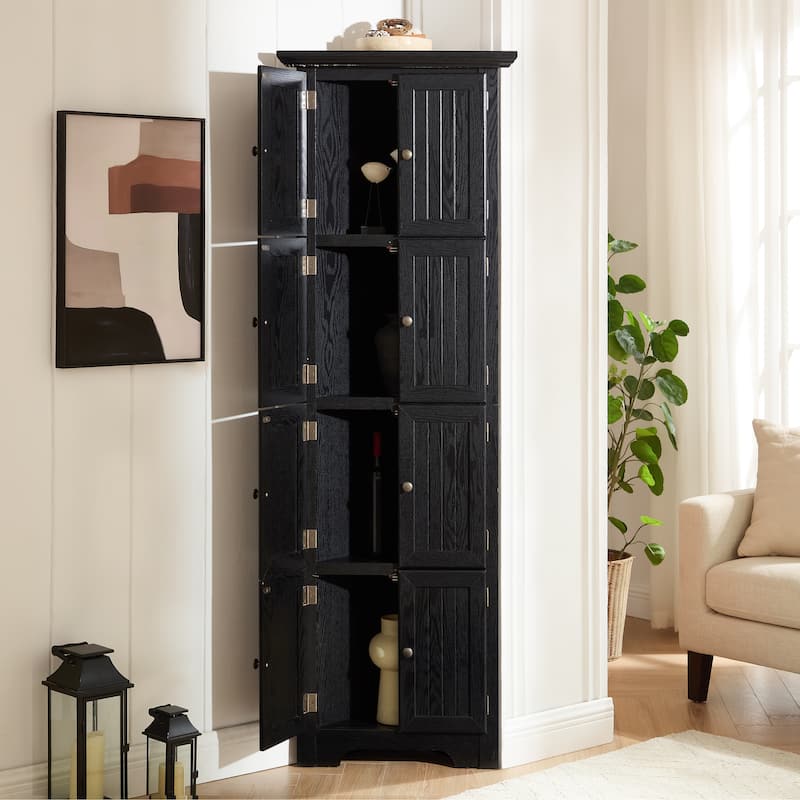 GDF Studio - Farmhouse Corner Cabinet Tall 4-Tier Storage Pantry with 8 Doors.