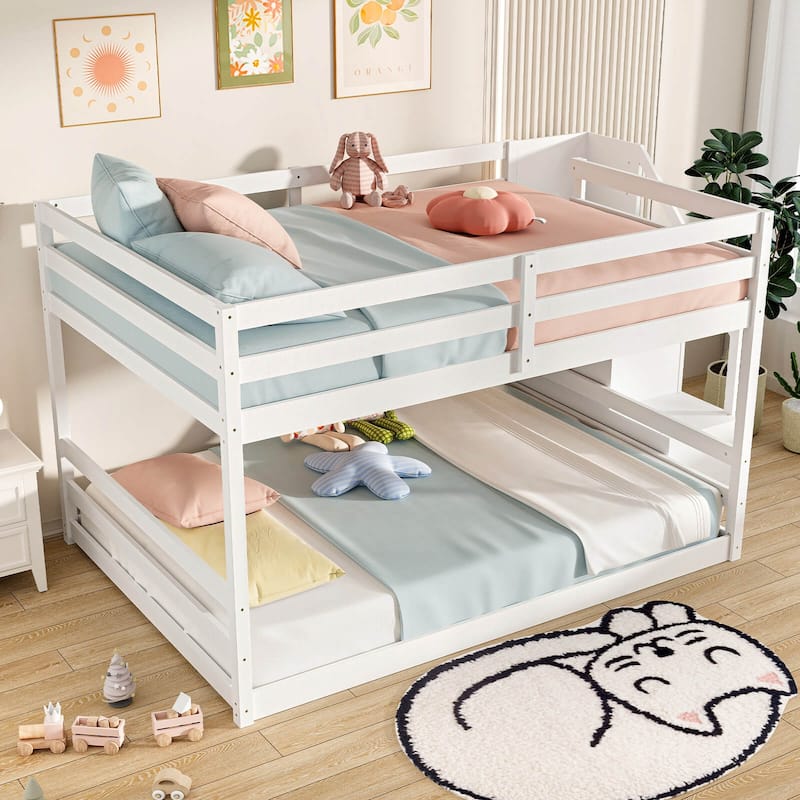 Costway Full Over Full Low Bunk Bed with Storage Stairs with