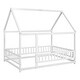 preview thumbnail 15 of 37, Full Size Wooden Floor Bed with House Roof Frame and Guardrails