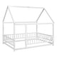 preview thumbnail 7 of 8, White Full Pine Floor Bed with Roof Frame and Fence Guardrails