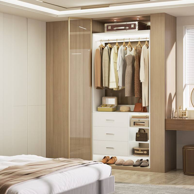 Cimly 30'' W Freestanding Closet Sytem with Hanging Rod, Closet Organizer with Drawers and Shelves