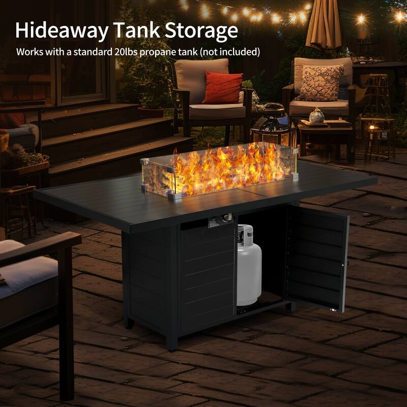 59.8" Aluminum Propane Fire Pit Table, 50,000 BTU Outdoor Dining Table w/ 10 LBS Beads, Rectangle Fire Table