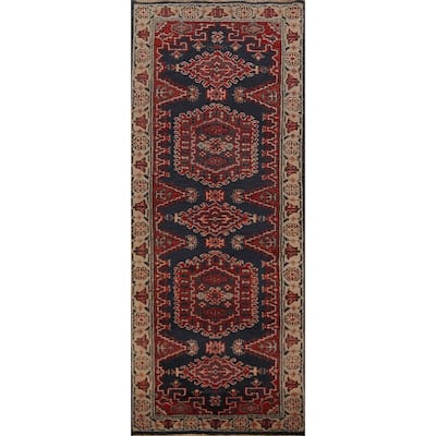 Geometric Viss Indian Runner Rug Handmade Wool Carpet - 2'7"x 8'0"