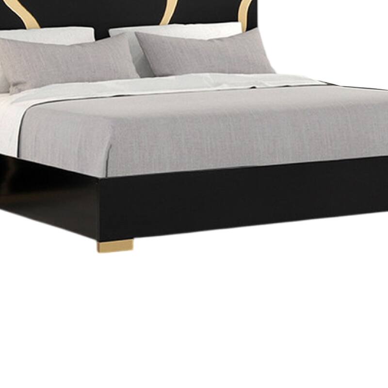 Goldie Queen Size Bed, Gold and Black Contemporary Bed, Solid Wood