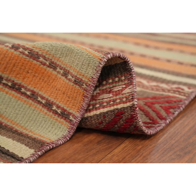 Hand Woven Oriental 100% Wool Carpet Southwestern Tribal Multi-Colored Kilim Area Rug - 6' 11'' X 3' 8''
