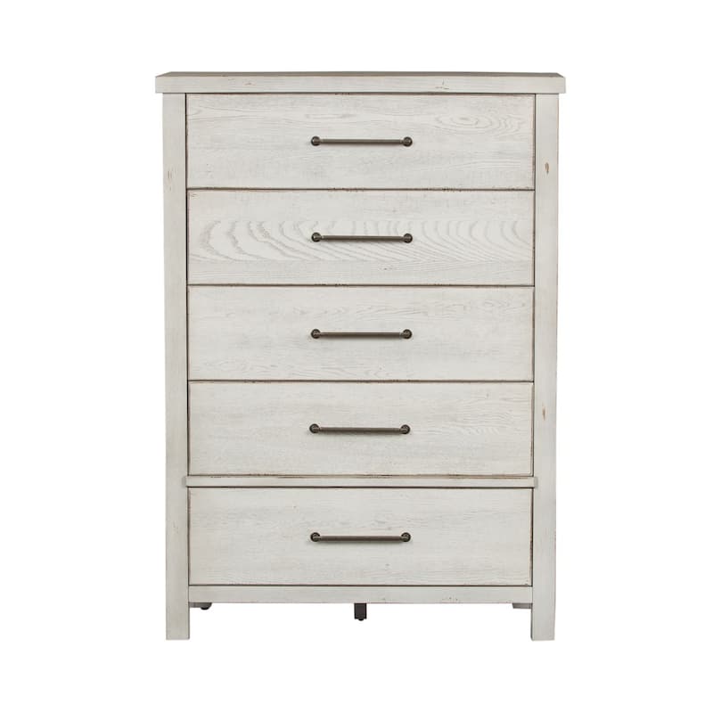 Modern Farmhouse Flea Market White Distressed 5 Drawer Chest