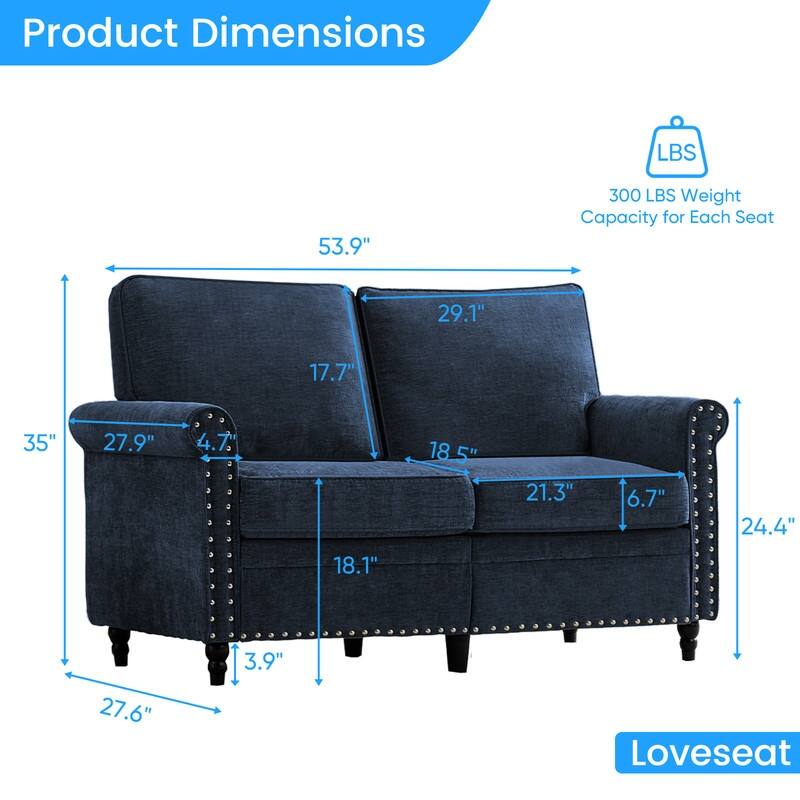 Mixoy 53.9''Chenille Living Room Sofa,Modern 2-Seater Sofa Couch,Loveseat Sofa with Unique Riveted Look