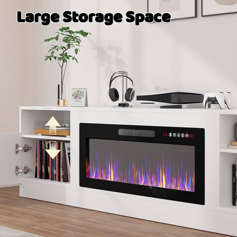 BOSSIN 80" Modern Electric Fireplace TV Stand with 20-Color LED Lights, Fits Up to 90" TV, Adjustable Shelves & Storage Cabinets