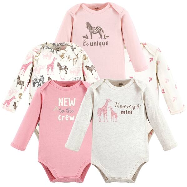 slide 1 of 1, Touched by Nature Infant Girl Organic Cotton Long-Sleeve Bodysuits, Girl Safari 12-18 Months - Girl Safari