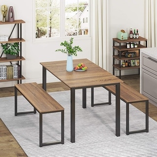 Homury 3 Piece Dining Table Set With Two Benches Industrial Brown Overstock 32413897