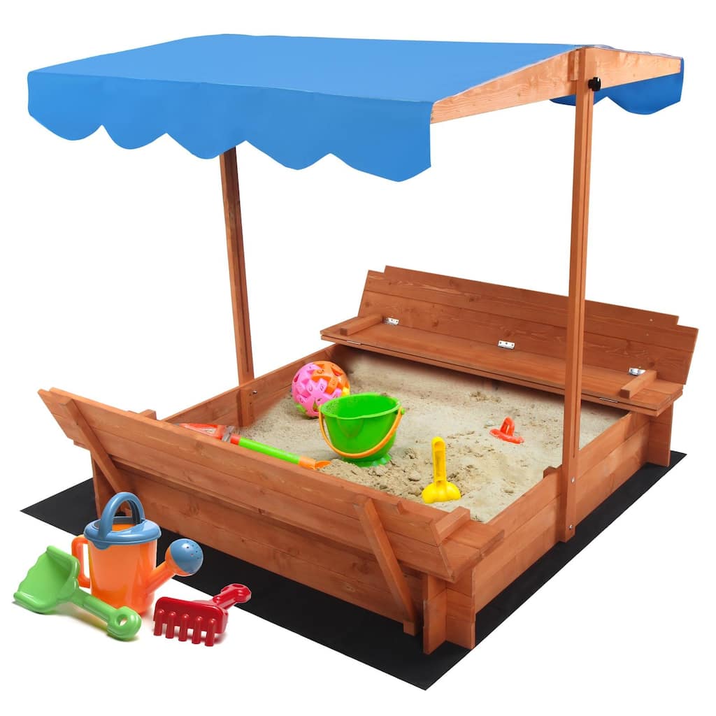 Outdoor Sandbox with Canopy and Bench Seats
