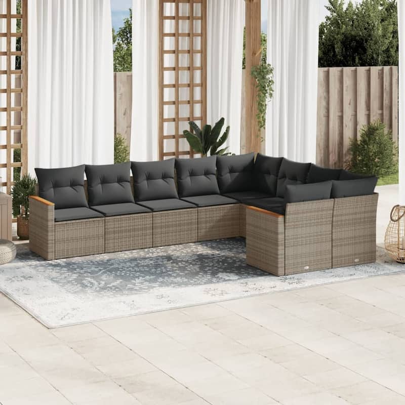 vidaXL Patio Sofa Set with Cushions Outdoor Conversation Furniture Poly Rattan - 24.4 x 24.4 x 27.2 in - Gray without table