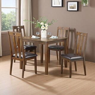 Set of 5 Square 36" Dining Table with 4 Upholstered Side Chairs - Faux ...