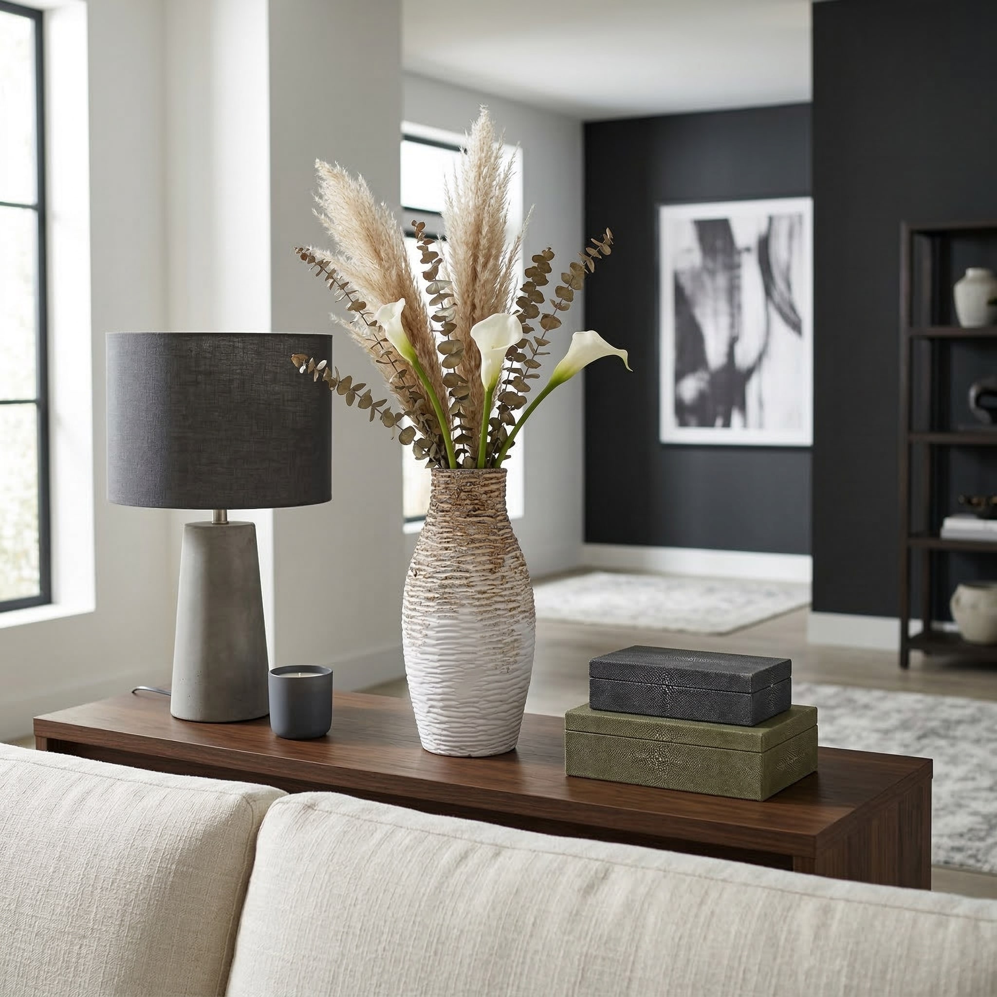 Decorative Vase - White/Brown Ceramic Tall Textured, 16 in.