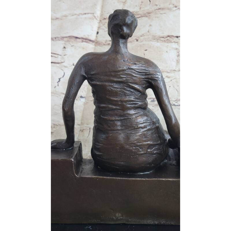 Woman On Bench By Henry Moore Abstract Modern Art Bronze Statue Sculpture Marble Base 9 Inches X 8 Inches