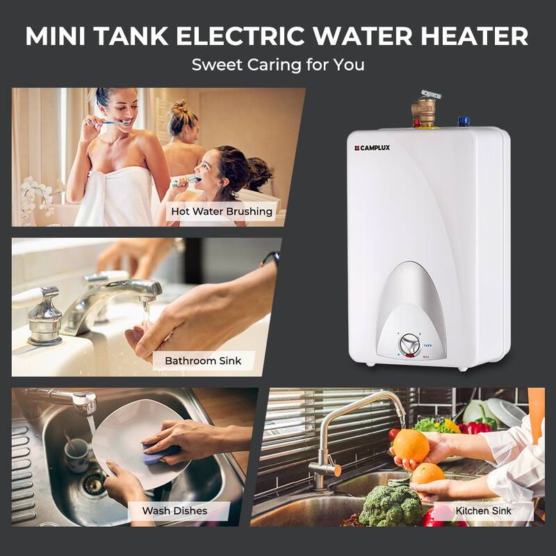 CAMPLUX 4.0 Gallons 1.44 kW Mini Tank Electric Water Heater with Cord Plug, White
