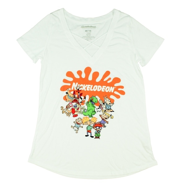 Nickelodeon Junior's Logo Character Collage Criss Cross Neck T-Shirt. Opens flyout.