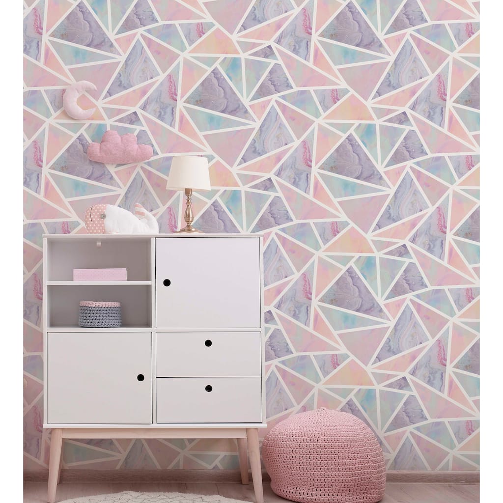 Pastel Geometric Fragments Multi Wallpaper - 20.8 in. W x 33ft L - Double Roll