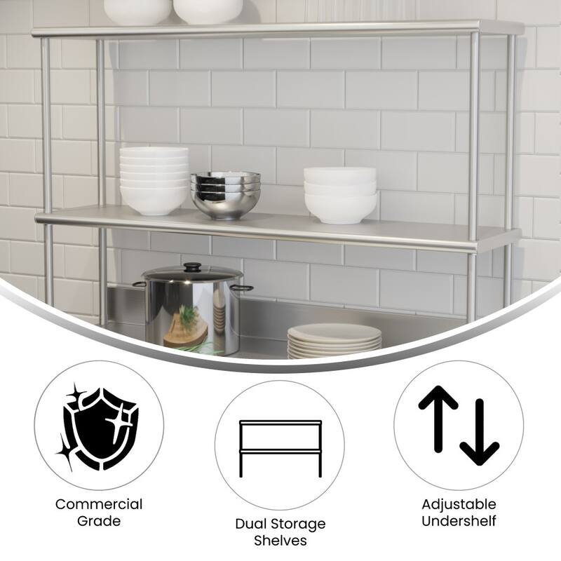 Commercial Grade NSF Certified Stainless Steel Metal Kitchen Double Overshelf