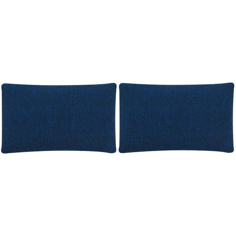 SAFAVIEH Soleil Solid Indoor/ Outdoor Dark Marine Blue 12-inch x 20-inch Throw Pillows (Set of 2)