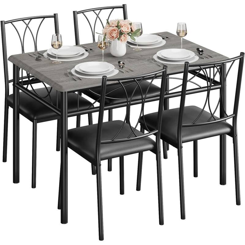 Dining Room Kitchen Table Set with 4 Chairs - Grey