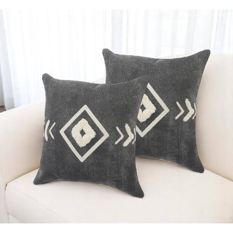 Set of Two 20" Black And White Geometric Cotton Throw Pillows with Texture - Polyester - Set of 2 - 20 in. x 20 in.  x 1 in. - Accent - White/Black