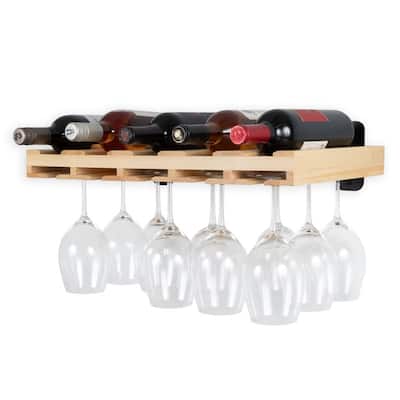 Wall Mounted Wood Floating Wine Liquor Bottle Rack - 21"D x 12"W x 2"H