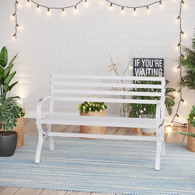 MAISON ARTS 48'' Outdoor Garden Bench White Minimalist Steel Frame Patio Park Bench