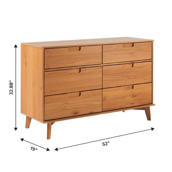dimension image slide 0 of 5, Walker Edison Gammelstaden Mid-Century Solid Wood 6-Drawer Dresser