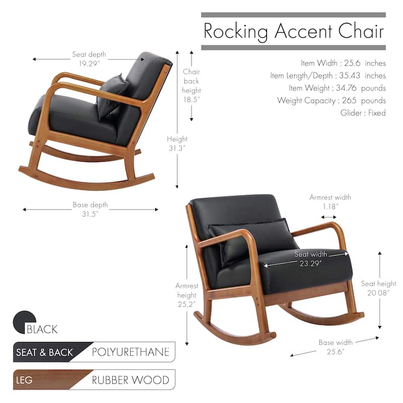 Porthos Home Juni Rocking Accent Chair with Pillow, PU Upholstery, Rubberwood Legs