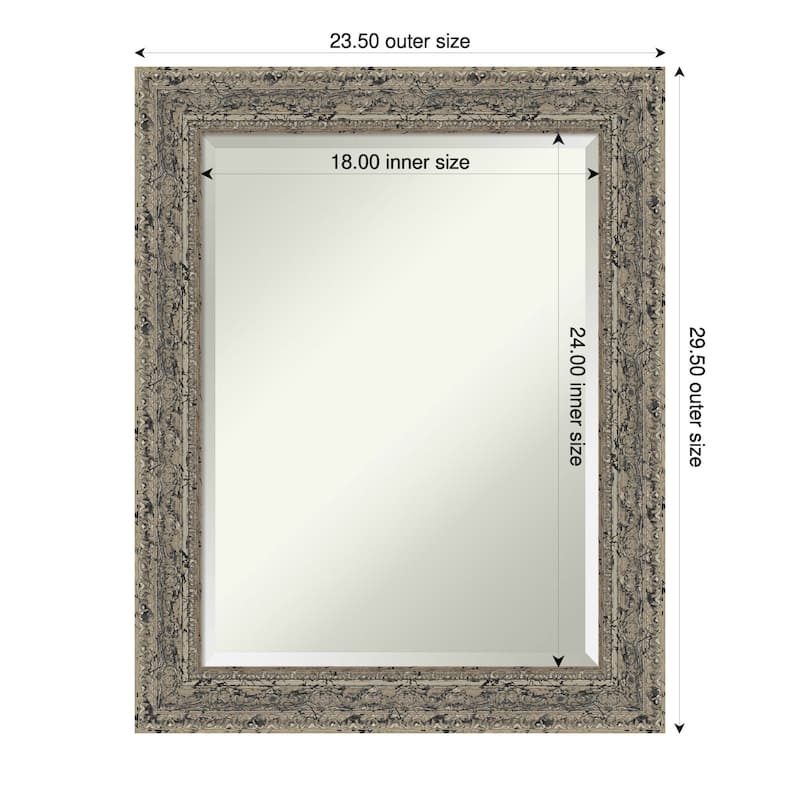 Attic Aged Beveled Wood Framed Wall Mirror - 24 x 30 in - Attic Aged Silver