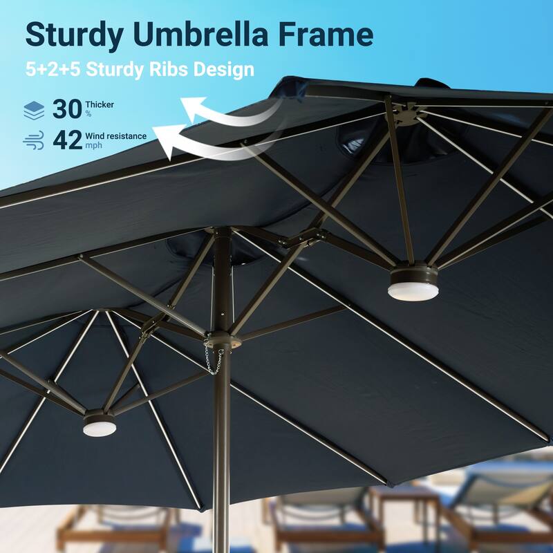 XIZZI Outdoor Patio Umbrella with Solar LED Lights and Base