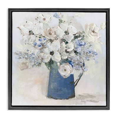 Stupell Bouquet in Blue Country Vase Framed Floater Canvas Wall Art Design By Sally Swatland