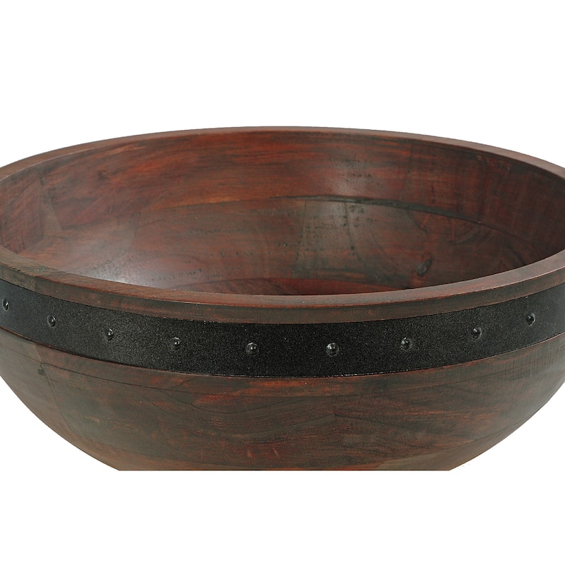 IH Casa Decor Gray Acacia Wood With Riveted Gunmetal Salad Bowl W Handle